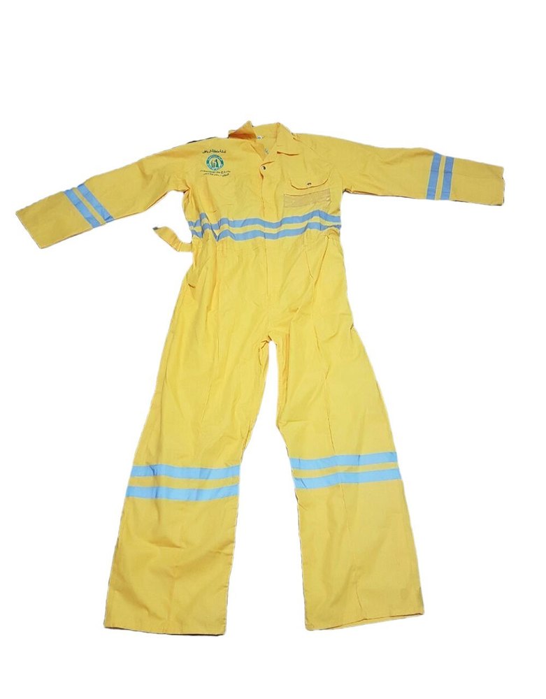 Yellow and Light Blue Plain Nylon Long Sleeve Coverall, Size: Free Size