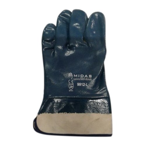 Blue Rubber Rajkot Nitrile Dipped Hand Gloves Cuff, Size: Small to XL