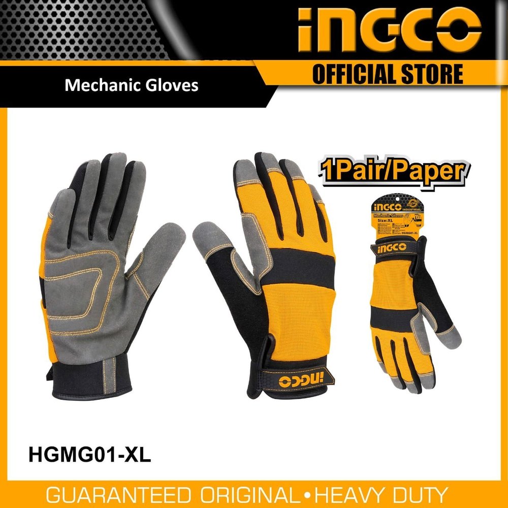 Polyster Yellow, Black And Grey Ingco HGMG01-XL Mechanic Gloves, Size: Medium
