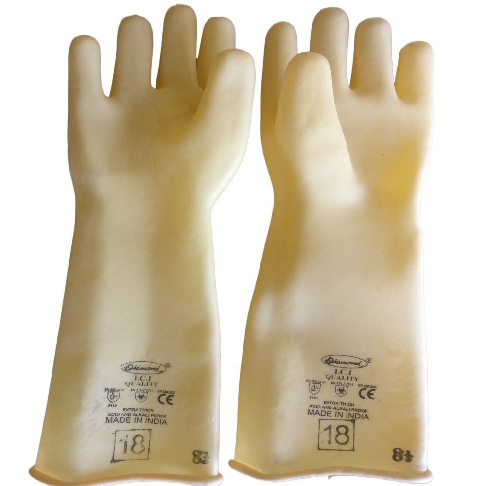 Industrial White Alkali Acid Proof Rubber Hand Gloves 18\'\' ICI, Size: Free Size