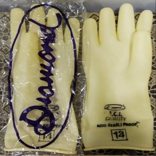 Rubber White Acid Alkali Resistant Gloves, Size: Free Size, Size: Large