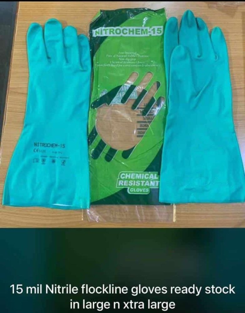 Nitrile Green Chemical Resistant Safety Gloves, Size: Large, Model Name/Number: Nitrochem 15