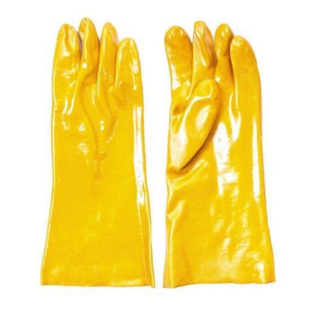 Yellow, Blue PVC Supported Hand Gloves, For Industrial, Finger Type: Full Fingered