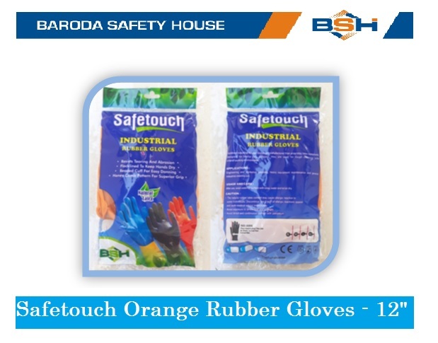 Latex SafeTouch Orange Industrial Rubber Gloves, Size: Free Size