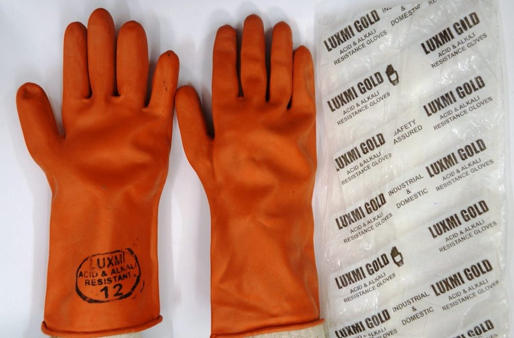 Rubber orange Acid Resistant Gloves, Size: Free Size