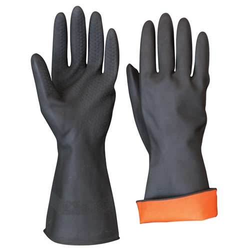 Black And Orange Unisex Rubber Gloves, For Industry/Material Handling/Assembly, For Industrial Use
