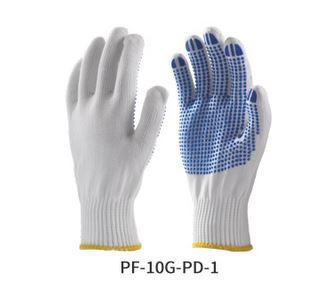 White and Blue Free Size Polyester Knitted Seamless Gloves with PVC Dots