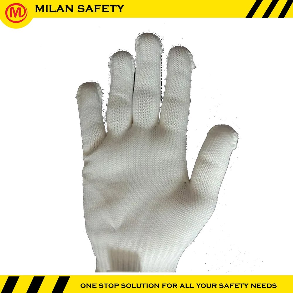 White Polyester Gloves, Size: Medium