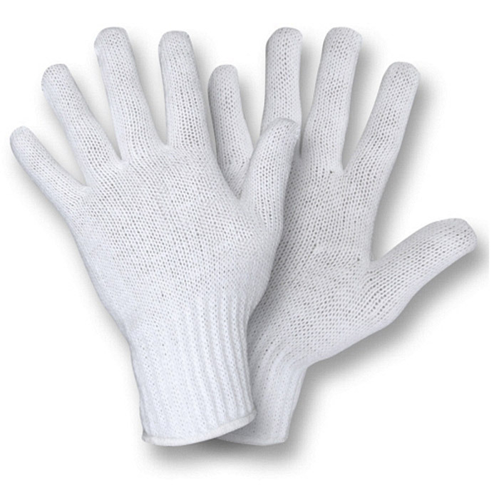 Blue - White Plain Poly Cotton Knitted Gloves