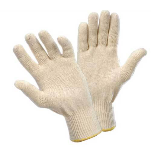 Natural And Blue Cotton/ Poly Cotton Seamless Knitted Gloves