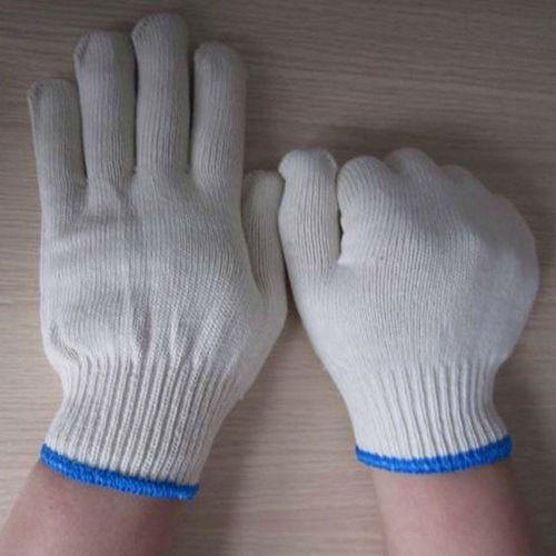 White Cotton Knitted Hand Gloves, Size: 22 cm