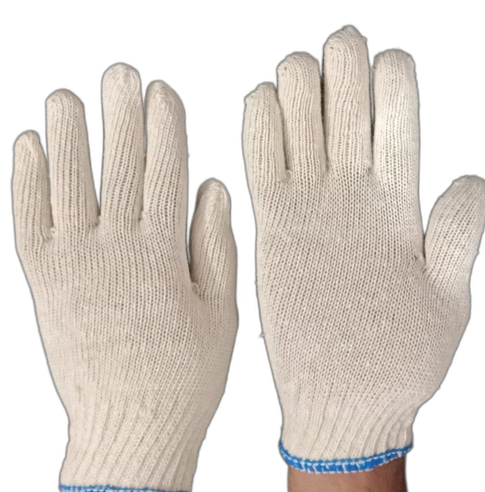 white 100% Cotton / Poly Cotton Seamless Knitted Gloves, For Industrial, Size: Medium