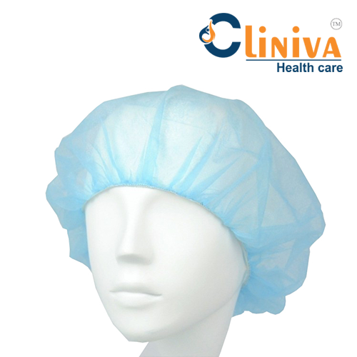 Round Blue Bouffant Cap, For Hospital, Size: 18 Inch