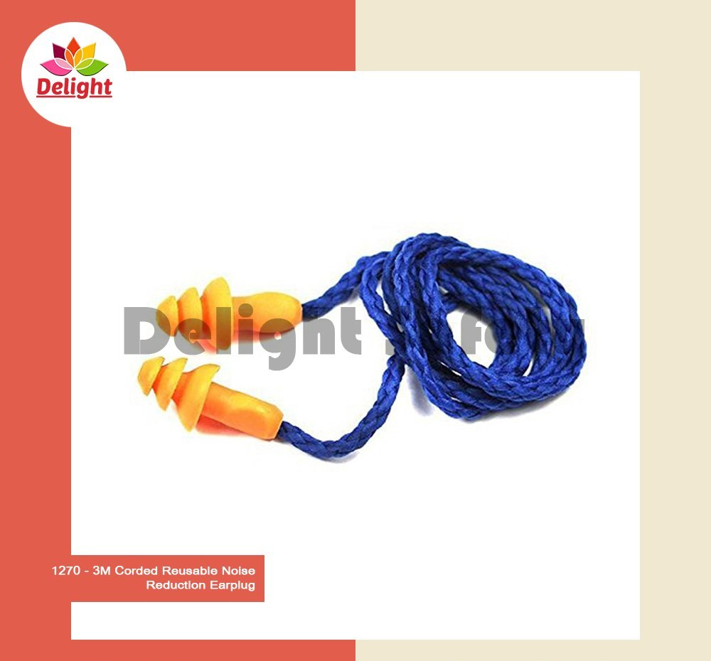 Orange 3M 1270 Corded Reusable Noise Reduction Ear Plug