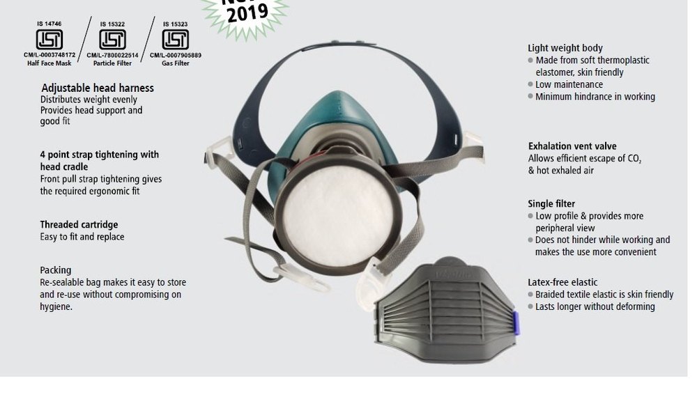 Venus V-400 Half face mask, Model Name/Number: V400 With Ov, Acid Gas
