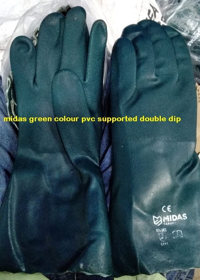 Green Midass Double Dipped PVC Supported Hand Gloves 14, For Industrial Use