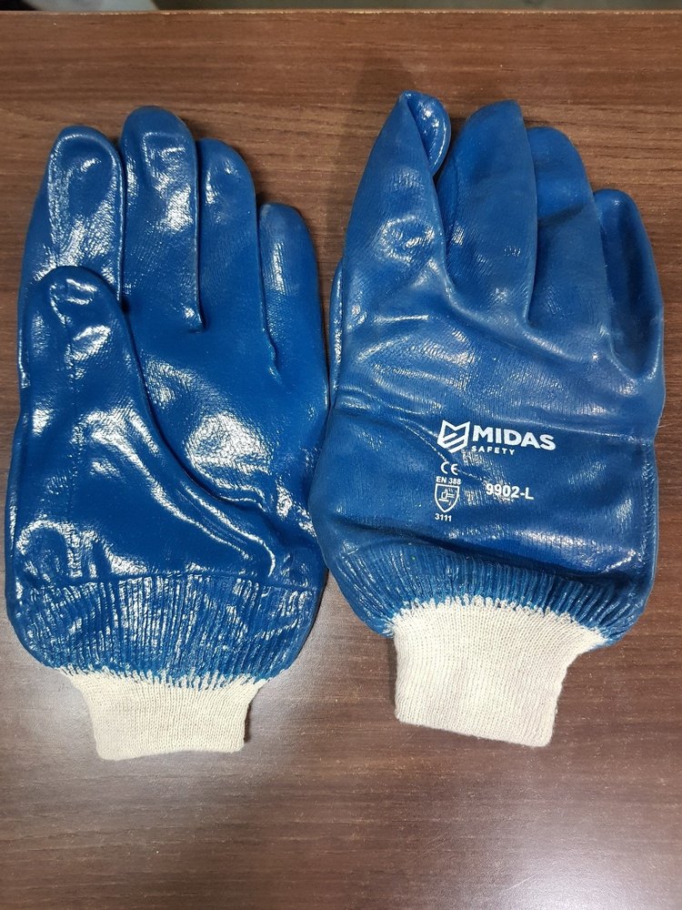 Plain Nitrile Dipped Glove Midas Make, Size: Free size, Finger Type: Full Fingered