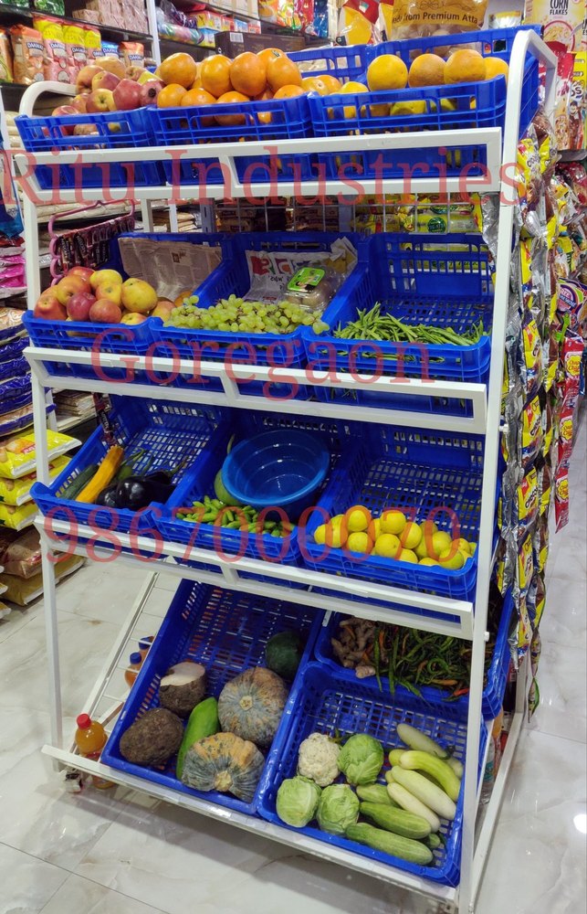 Mild Steel MS Fruits And Vegetable Rack, For Supermarket