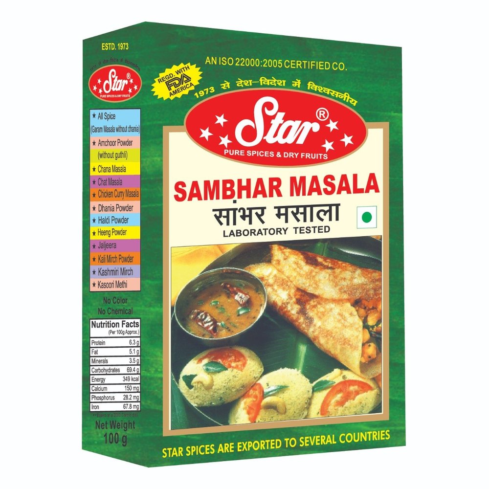 Star Sambar Powder Sambhar Masala, Packaging Type: Box, Packaging Size: 100g