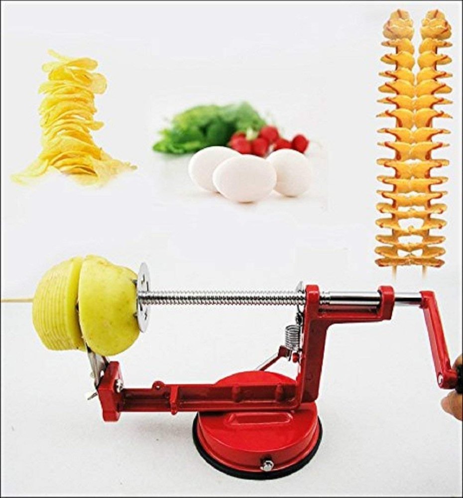 Red Plastic Manual Metal Potato Spiral Slicer Cutter, For Kitchen