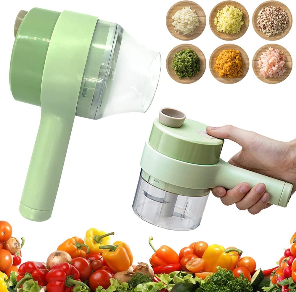 HEMICO 4 in 1 Portable Electric Vegetable Cutter Set, Vegetable Chopper Mini Wireless Food Processor