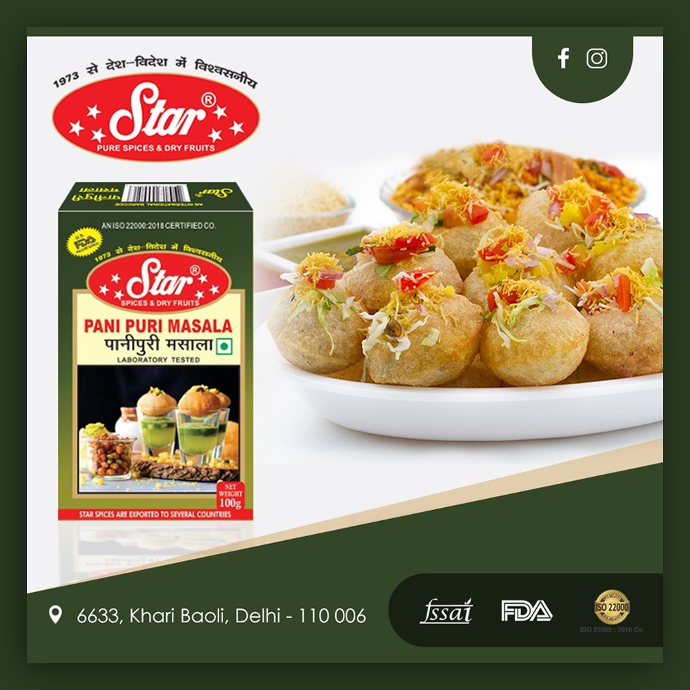 star Pani Puri Masala, Packaging Size: 10 G, Packaging Type: Box