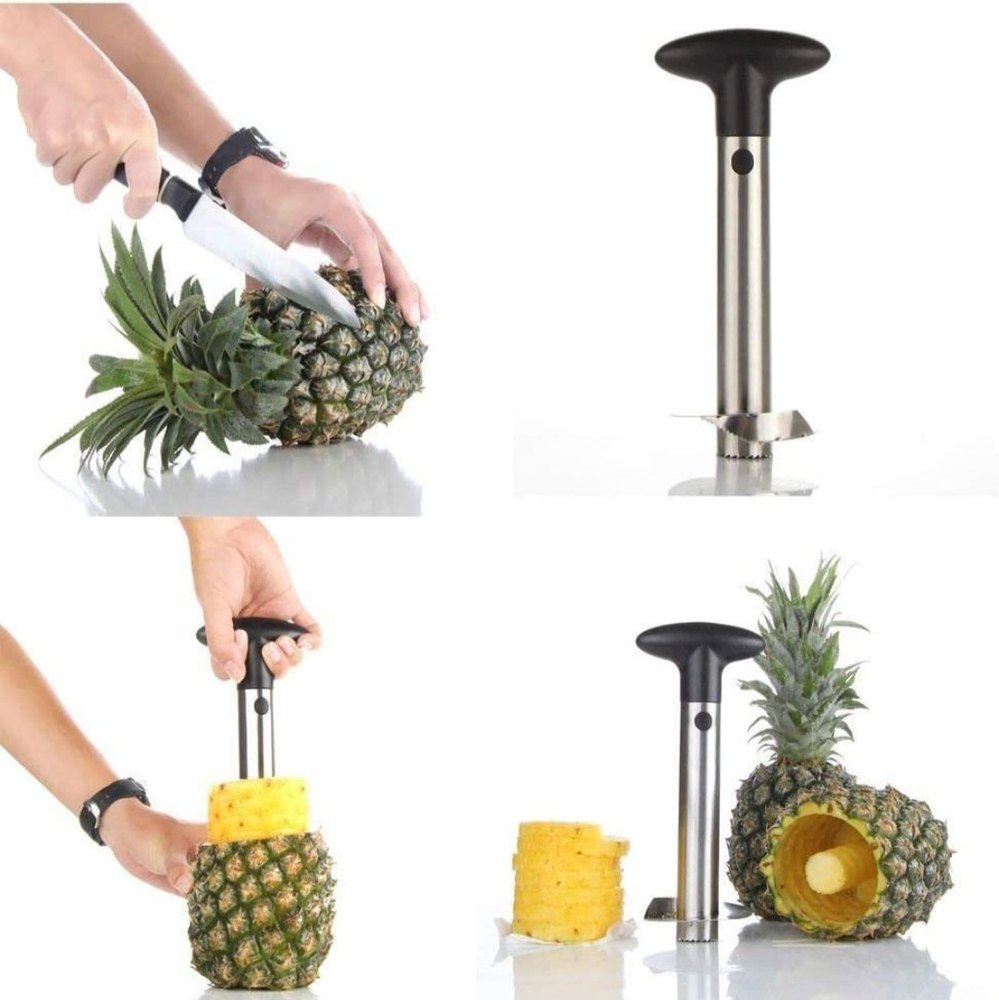 Silver and Black Stainless Steel Pineapple Cutter, For Kitchen Use
