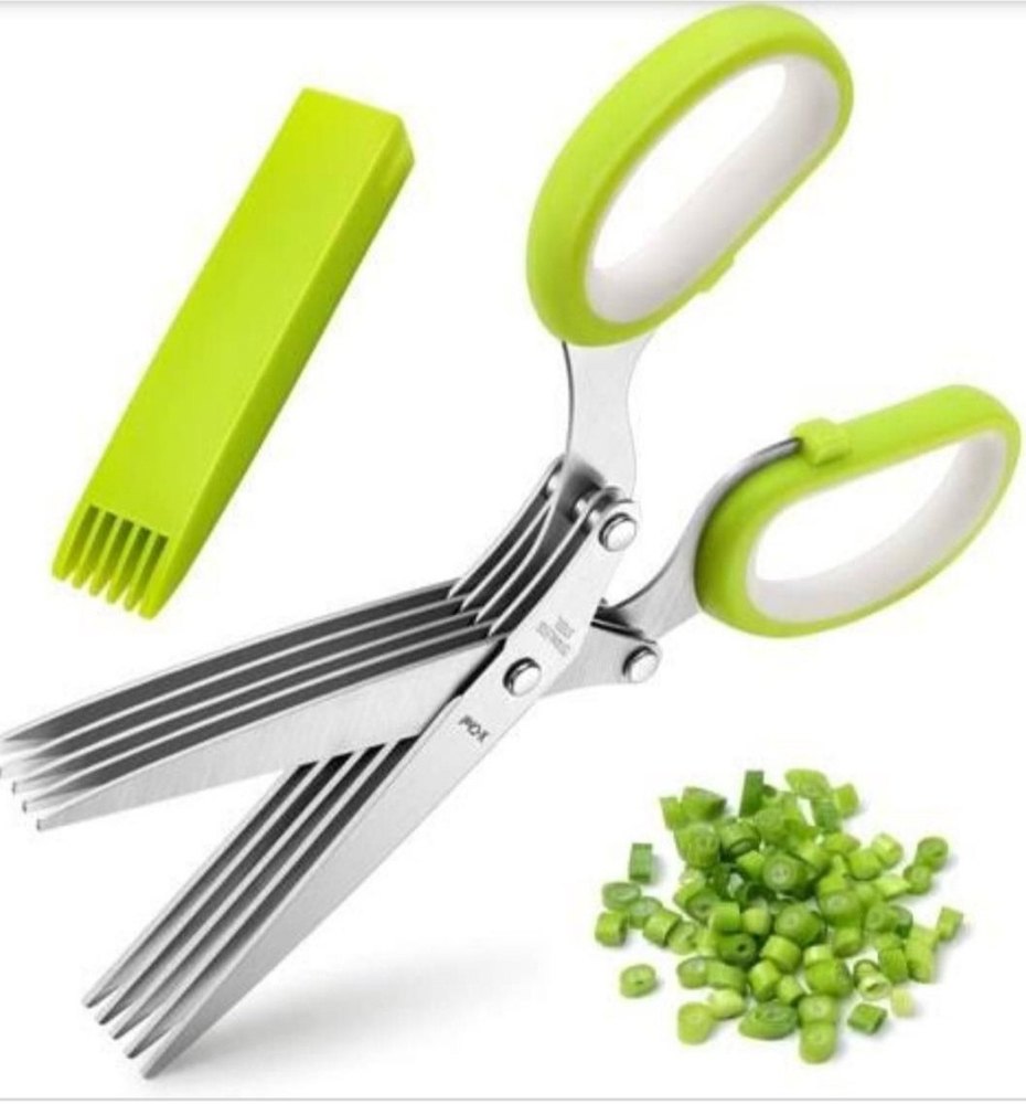 COMMON Green 5 Blade Vegetable Stainless Steel Herbs Scissor, For Kitchen