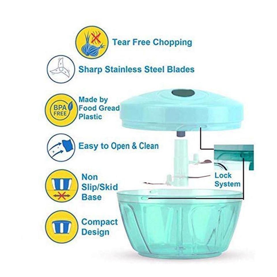 White Manual New Handy Mini Plastic Chopper With 3 Blades, For Home