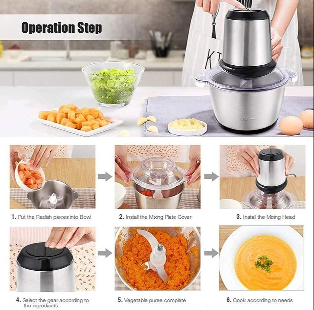 250w Stainless Steel Electric Meats grinder Vegetable Chopper 2 and 3 Ltr