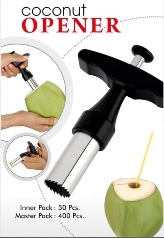Silver and Black Manual Stainless Steel Coconut Opener