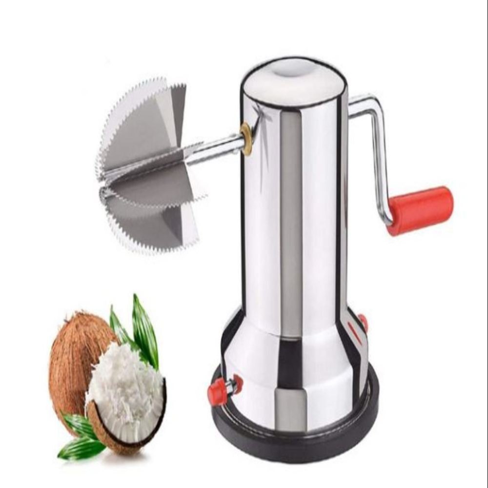 Silver Manual Stainless Steel Coconut Scraper with Vacuum Base, Crusher(Red Steel)