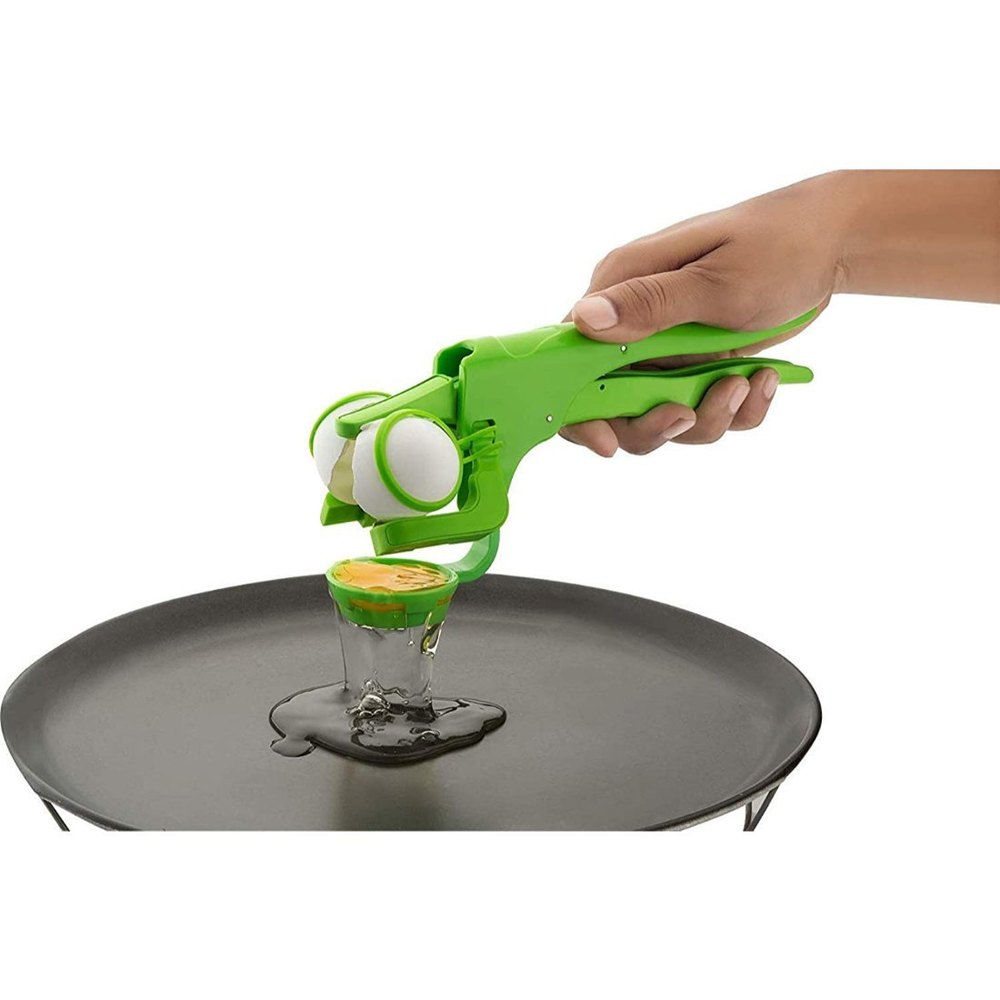 Green Manual Plastic Handheld Egg Cracker, For Kitchen