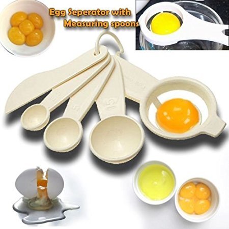 Egg Strainer 5 Piece Set Egg Yolk Separator Holder Divider Utensil Strainer White