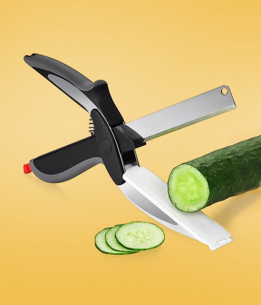 Stainless Steel Food Chopper Knife with Built-In Chopping Board with Locking Hinge