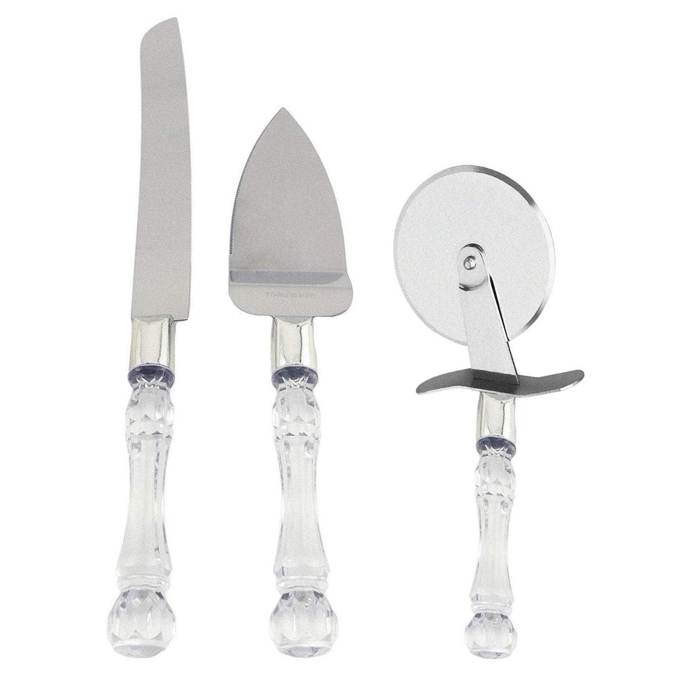 Silver STAINLESS STEEL CAKE KNIFE SET OF 3