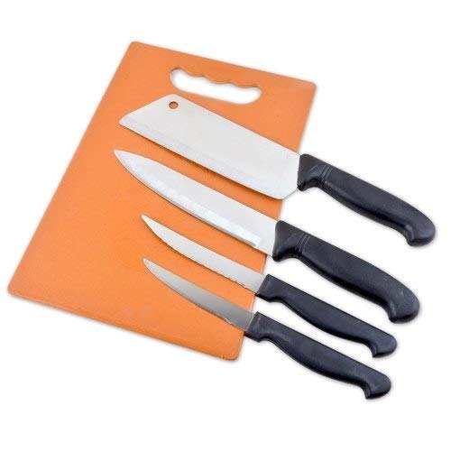 Multicolor Stainless Steel 4-Pcs Knife Set With Plastic Chopping Board, For Cutting Vegetables & Fruit