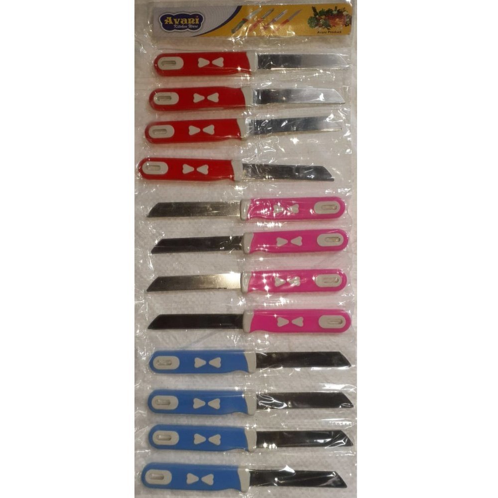 Stainless Steel And Plastic Blue, Pink And Red Sharp Steak Knife, For Cutting Vegetable
