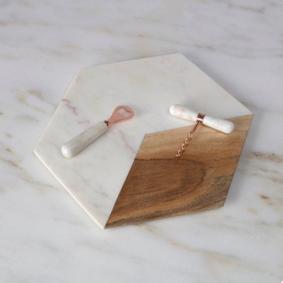 White and Brown Marble Wooden Chopping Board