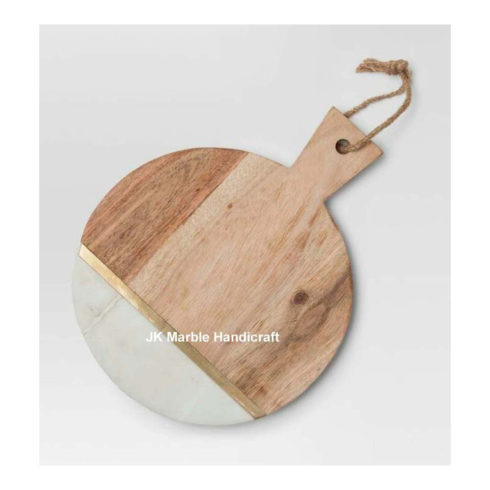 Handmade Wooden With Marble Brass Inlay Chopping Board