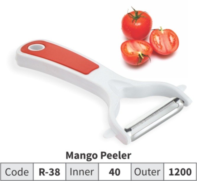 Silver and Red Stainless Steel And Plastic Mango Peeler, For Kitchen