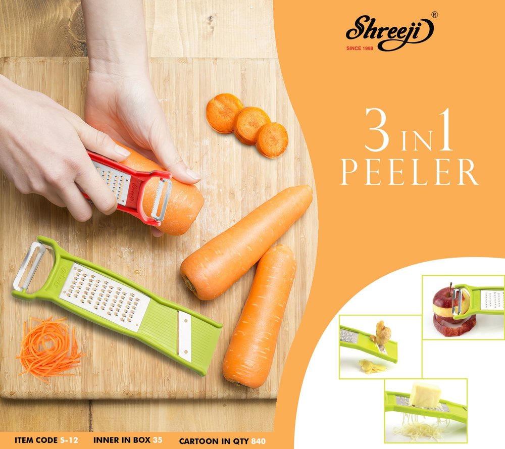 Plastic And Stainless Steel White 3 In 1 Peeler, For Kitchen