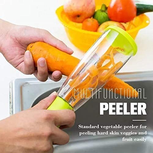 Green Plastic + Stanless Steel Peeler With Container, For Kitchen