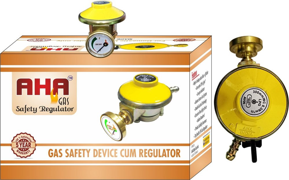 Lpg Slender Yellow Aha gas safety device with regulator, For Kitchen