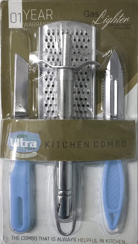 Multicolor Gas Lighter with Knife Peeler Grater, For Kitchen