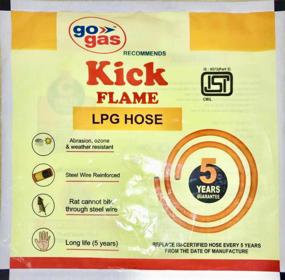 Kick ISI Certified Steel Wire Reinforced LPG Gas Hose Pipe for Home