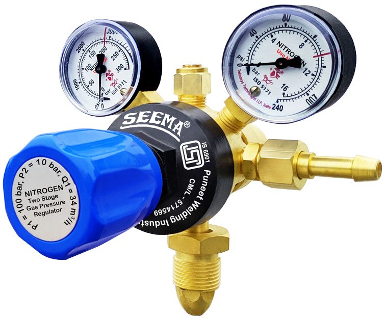 Forged Brass Seema Two Stage Nitrogen Gas Pressure Regulator, For Industrial