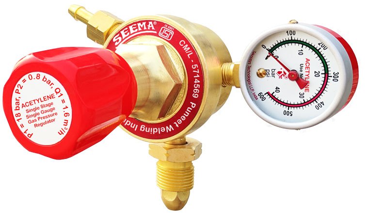 Forged Brass Seema Single Stage Single Gauge Acetylene Gas Pressure Regulator, For Industrial