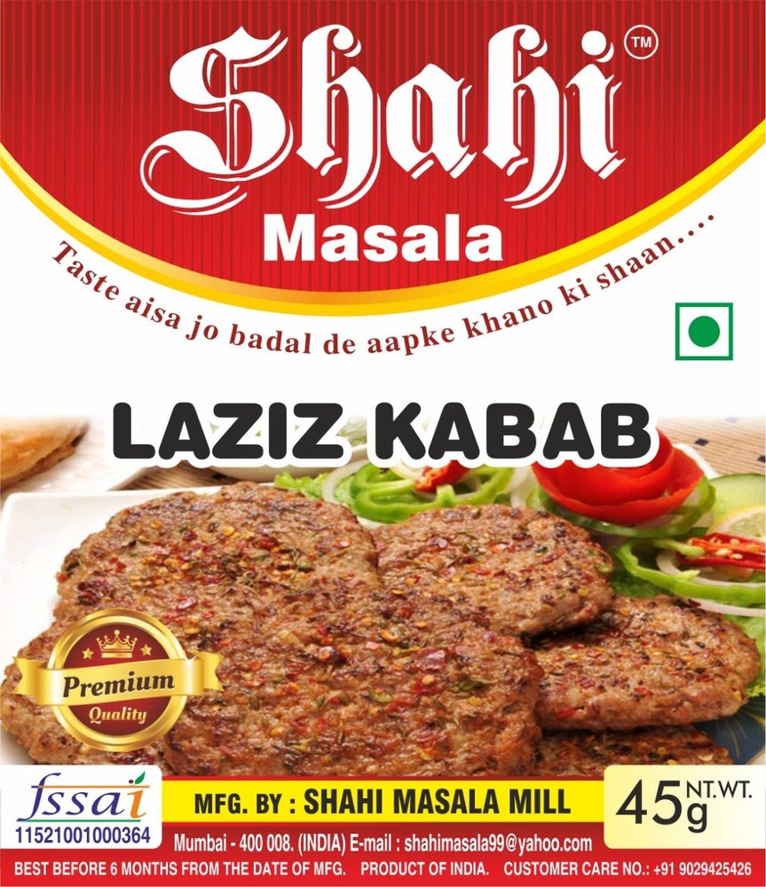 Laziz Kabab Masala, Packaging Size: 45g, Packaging Type: Packets