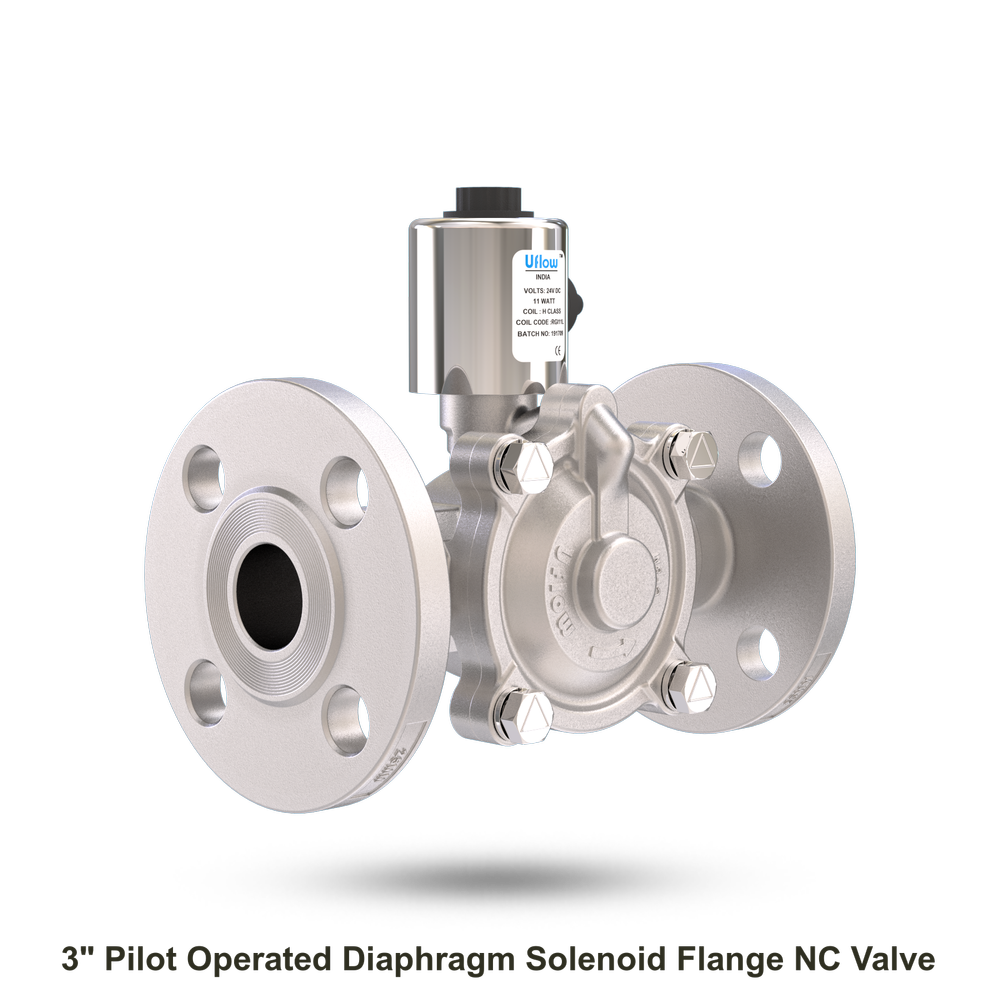 Stainless Steel Oil 3 Pilot Operated Diaphragm Solenoid Flange NC Valve
